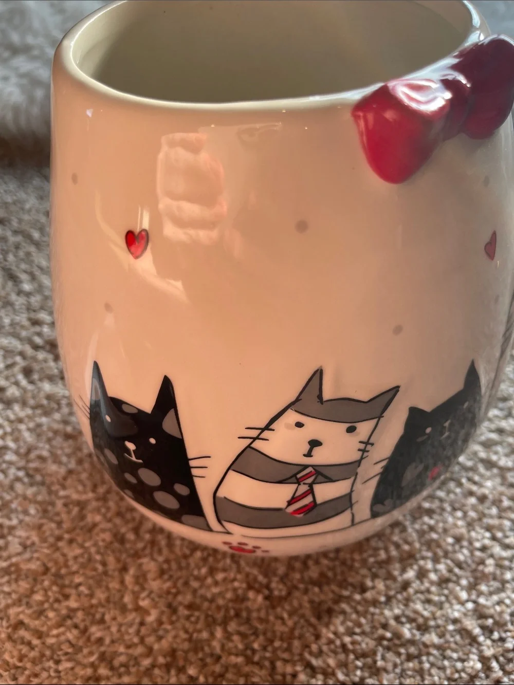 Ceramic Cat Treat Jar - White with Red Bow Accent